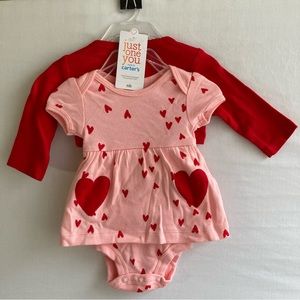Just One You Carter's 2pc Heart Dress Cardigan Set Red Pink Baby NB 3M Valentine